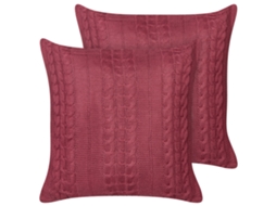 Conjunto de 2 Almofadas Decorativas BELIANI Cadetia de Algodão Bordeaux 45x45x15