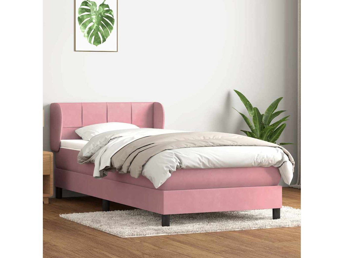 Vidaxl Cama Com Molas/colchão 80x220 Cm Veludo Rosa