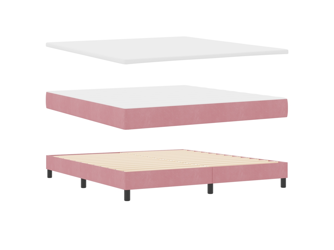 Conjunto 1 Cama Box Vidaxl Rosa Veludo (200 X 180 Cm)
