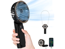 Ventilador 3em1 Leve para pescoço e mão, 6 velocidades, ajuste de 180°, 4000mAh, indicador de carga, USB power bank STELASPLEN