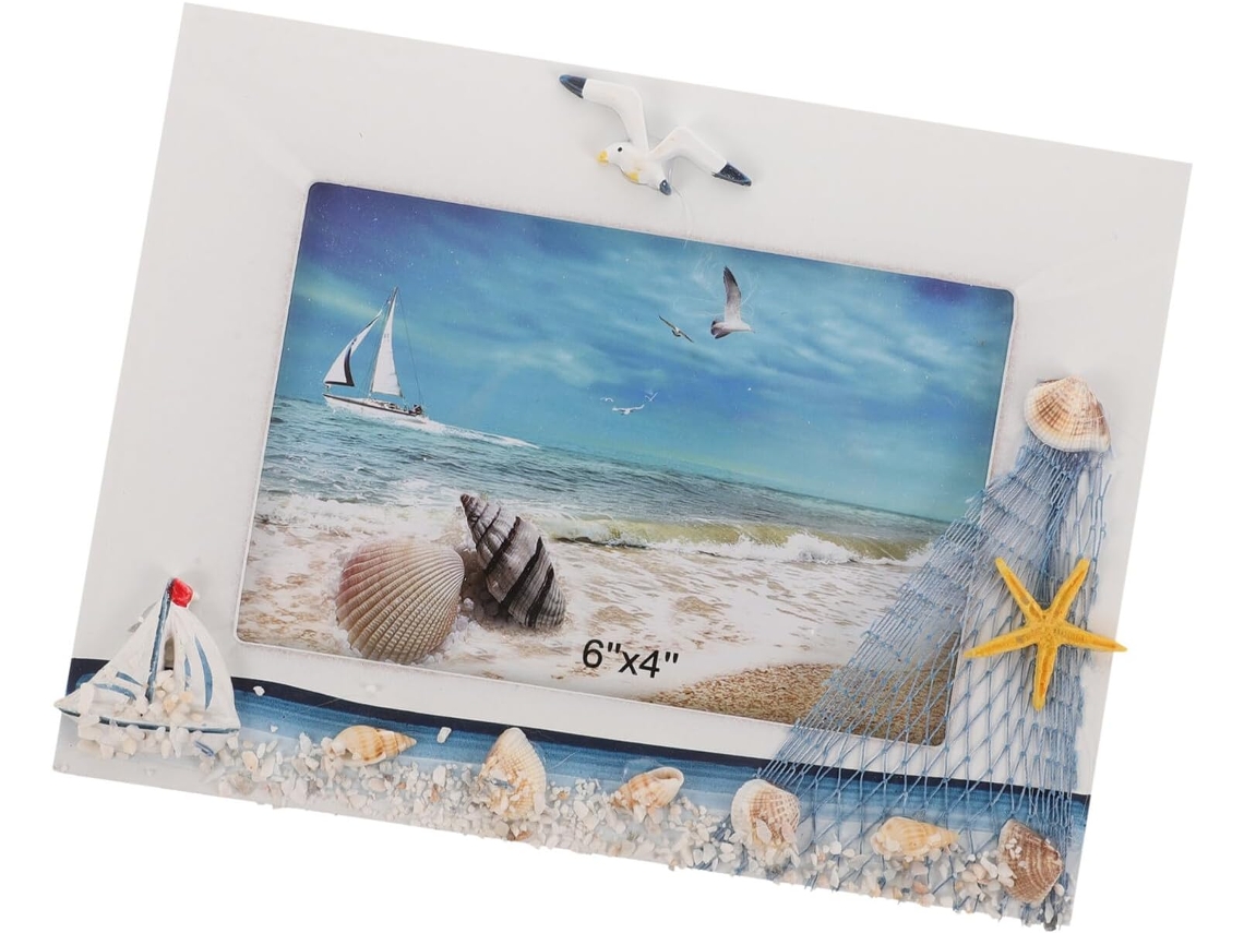 Porta Retratos Madeira Horizontal 15 Decoração Conchas Oceânico Ideal Escritório Quarto Decorativo Estilo GOKOCO