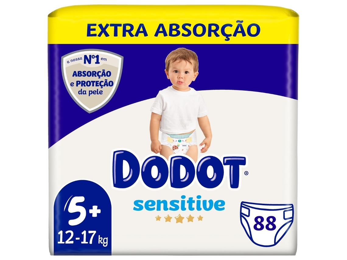 Fraldas DODOT Sensitive Extra-Jumbo Pack (Outlet Caixa Aberta - T5 - 88 Unidades - Pack 2 x 44 Unidades)