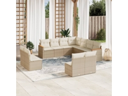 Vidaxl 11 Pcs Conjunto Sofás De Jardim C/ Almofadões Vime Pe Bege