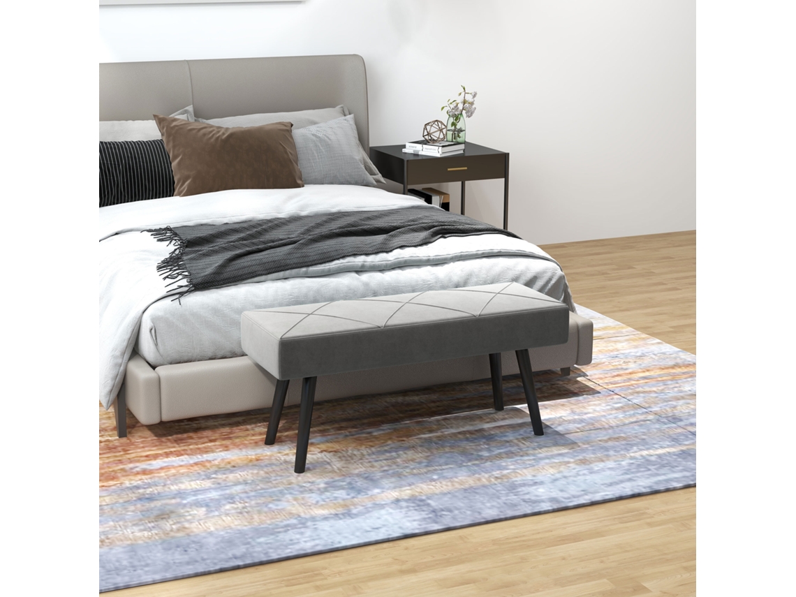 Banco Veludo X, Cinza, 120kg, 100x36x45cm, Para Quarto.