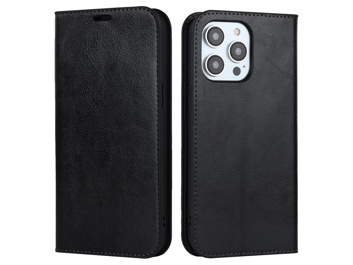 Capa Genuíno Textura Louco Para Iphone 15 Pro Max Pele Preto