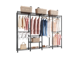 Cabideira Ajustável Com 4 Barras E 10 Prateleiras Para Roupa, Preta, 193 X 40 X 194 Cm Vevor