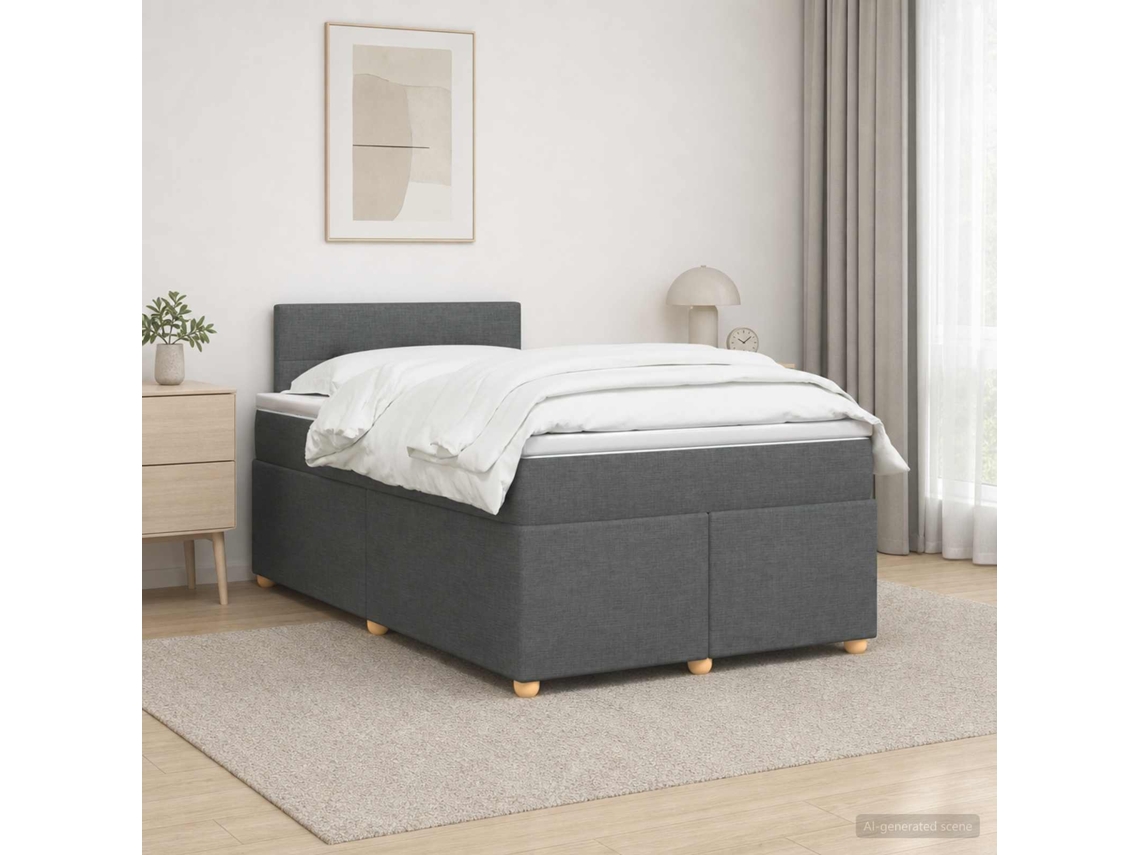 Vidaxl Cama Box Spring Com Colchão Cinzento-escuro 120 X 200 Cm Tecido
