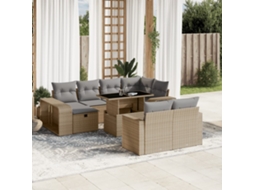 Vidaxl 11 Pcs Conjunto Sofás De Jardim C/ Almofadões Vime Pe Bege