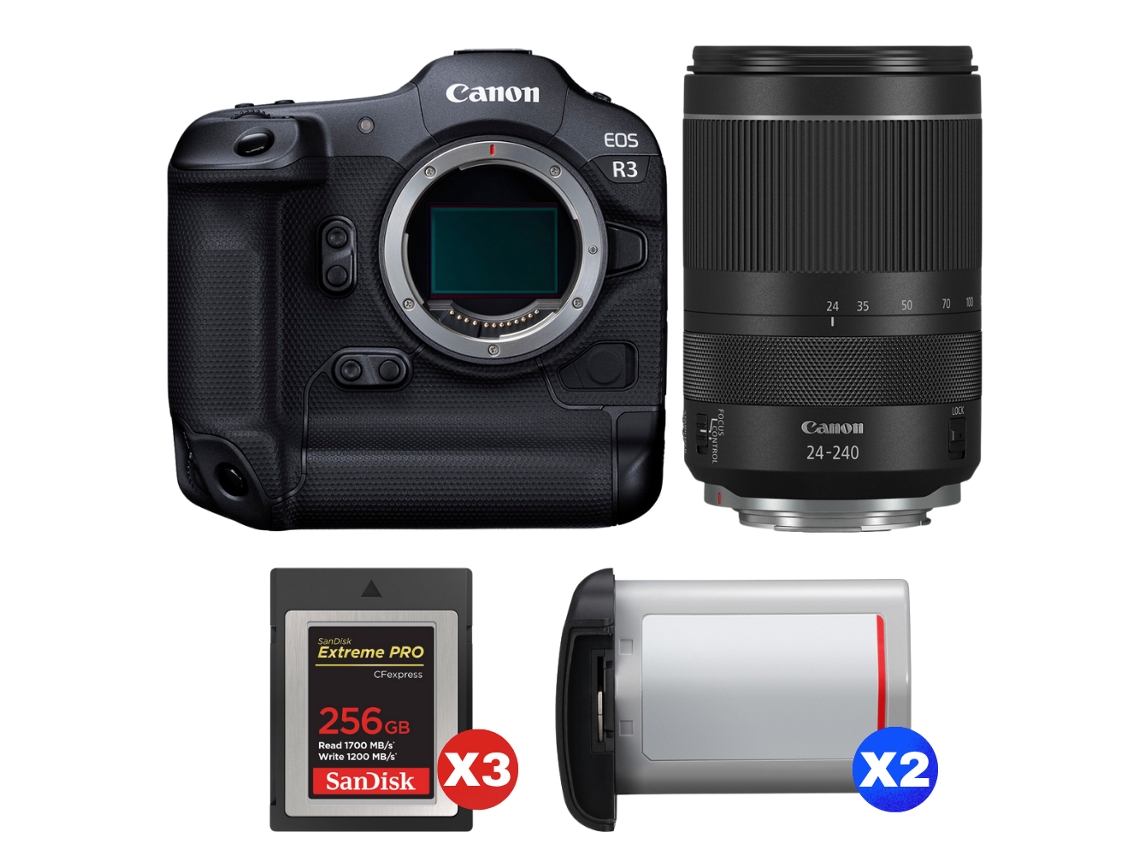 Eos R3 + Rf 24 240mm F/4 6.3 Is Usm + 3 Sandisk 256gb Extreme Pro Cfexpress Type B + 2 Canon Lp e19 + Ebook Pricedirect CANON