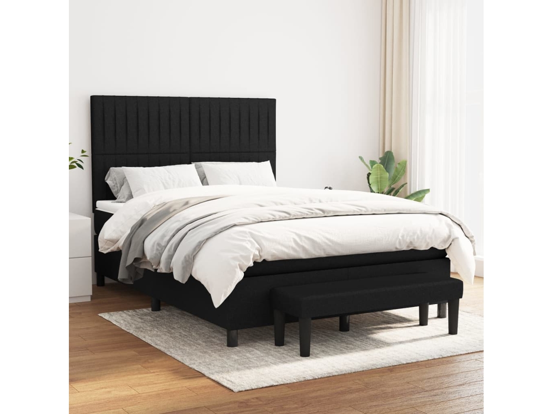 Cama Com Molas/colchão 140x190 Cm Tecido Preto