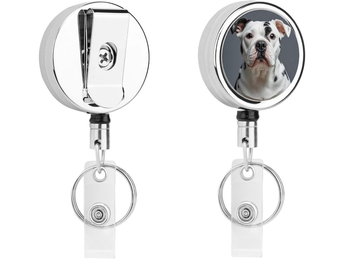 Porta Crachá Fofo Com Estampa De Dálmata, Compacto E Leve, Em Metal, Retrátil E Decorativo, Com Clipe E Chaveiro Ideal