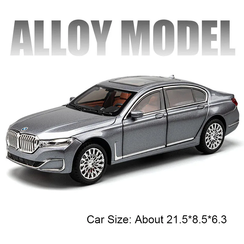 (760li Cinza) Miniatura De Carro Em Liga Metálica Na Escala 1:24, Com Portas Que Abrem, Luzes E Efeitos Sonoros Inclusos.