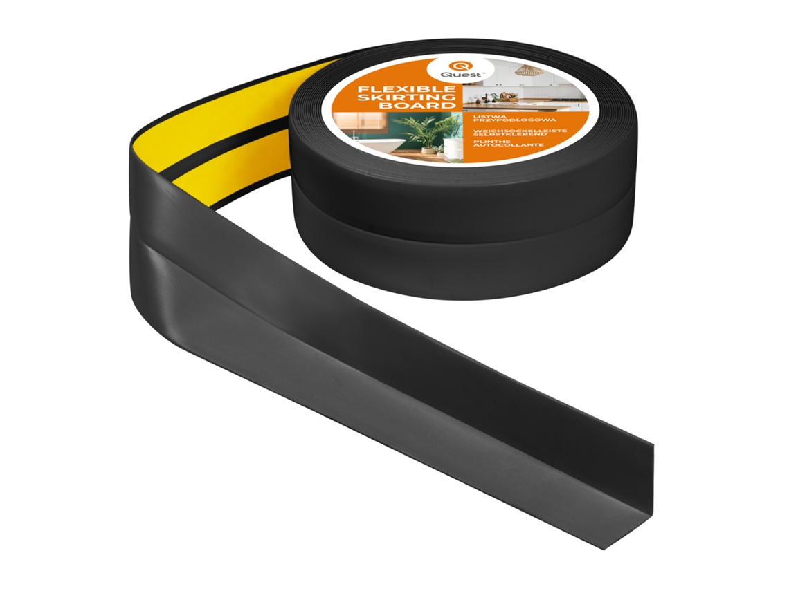 Rodapé Pvc 40x40 Mm Autoadesivo Flexível, 10 M, Preto