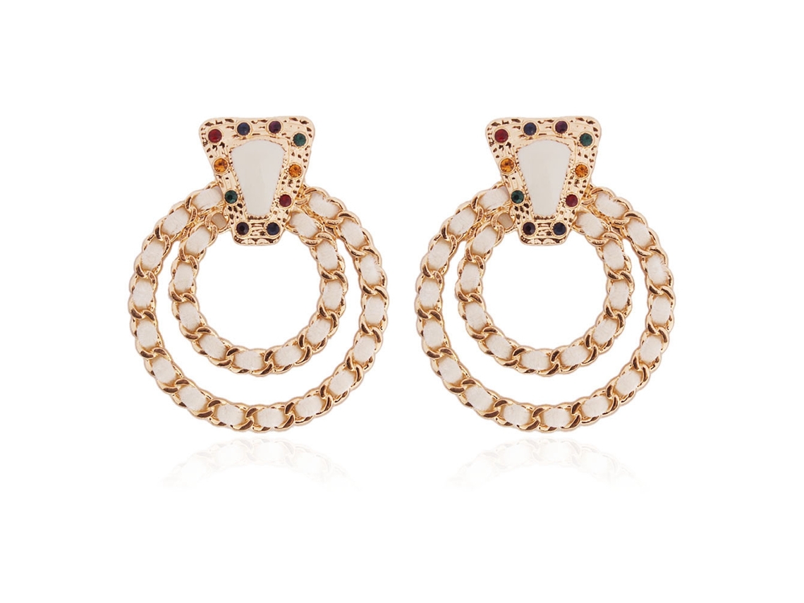 Brincos Para Mulher Decoração Duplo Aro Rhinestone Branco
