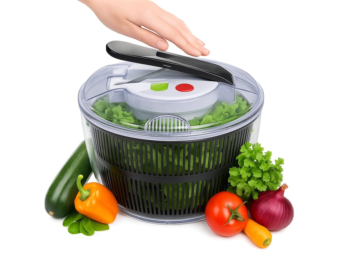 Desidratador de salada doméstico Pressão 3L com cesto de drenagem para secar frutas e legumes.