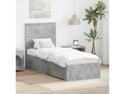Vidaxl Estrutura Da Cama Com Gaveta Cinza Concreto E Prata 70 X 190 Cm