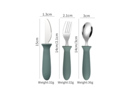 Stainless Steel Children's Silicone Handle Baby Tablewareconjunto De Três Peças Em Aço Inoxidável 304 verde Oliva