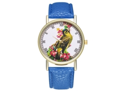 Relógio de pulso feminino Zhoulianfa com imagem de pássaro azul royal, quartzo analógico