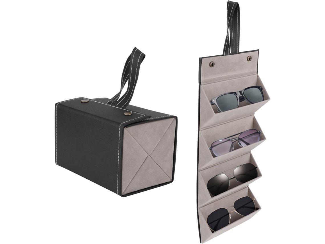 Organizador de Óculos de 4 Bolsos Estojo de Viagem Dobrável Estojo de Armazenamento de Óculos Expositor de Óculos Múltiplos Preto TRANTECH