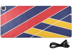 Mousepad Aquecido em Couro com Listras Amarelas e Azuis, 80 X 33 Cm, Ideal para Escritório, Jogos de Mesa Estu