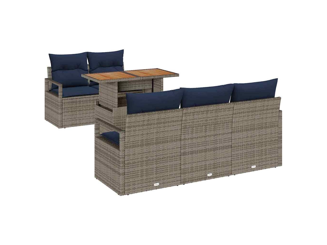Maison Exclusive - Conjunto De Sofá De Jardim Manual 6 Pcs Cinzento E Azul Marinho