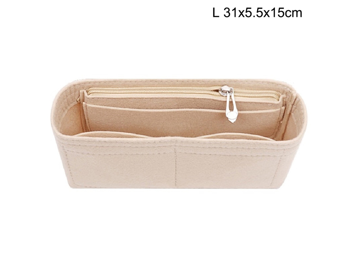 Bolsa Feminina de Feltro com Vários Bolsos, Cor Bege AQUAFORGE