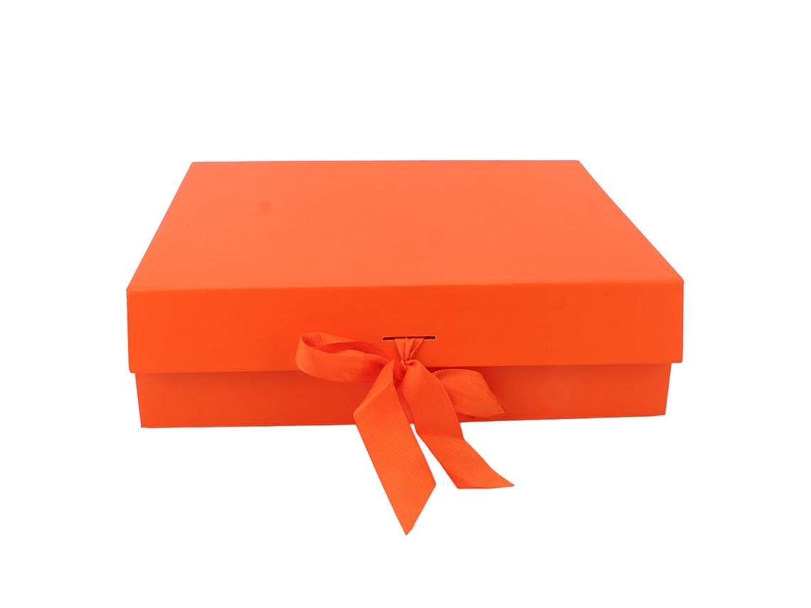 Caixa Presente Plegável Laranja Tampa Fita Perfume 12.2x10.6x3.5 Polegadas