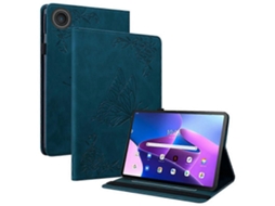 Capa de couro sintético Hengrongshen com estampa de borboleta e compartimentos para cartões para Lenovo Tab TB311FU Azul
