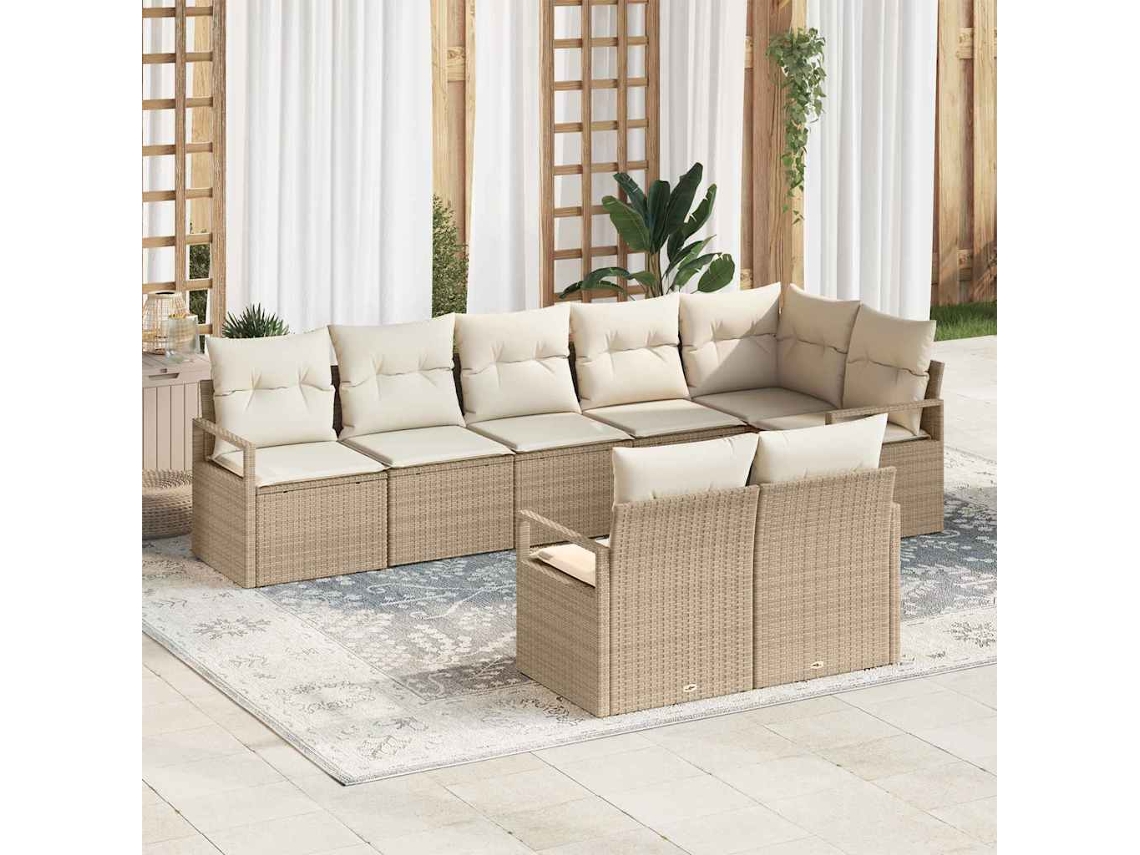 Vidaxl Conjunto De Sofá De Jardim 8 Unid. Bege E Branco Vime Pe