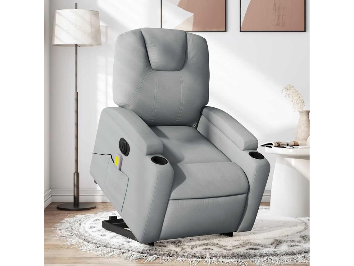 Vidaxl Poltrona Elétrica Reclinável Massagens Tecido Cinzento-claro