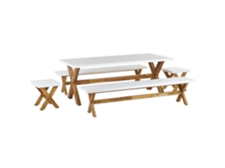 Conjunto De Refeição De Jardim Com Bancos Beliani Olbia De Cimento Com Fibra Branco 200x100x75