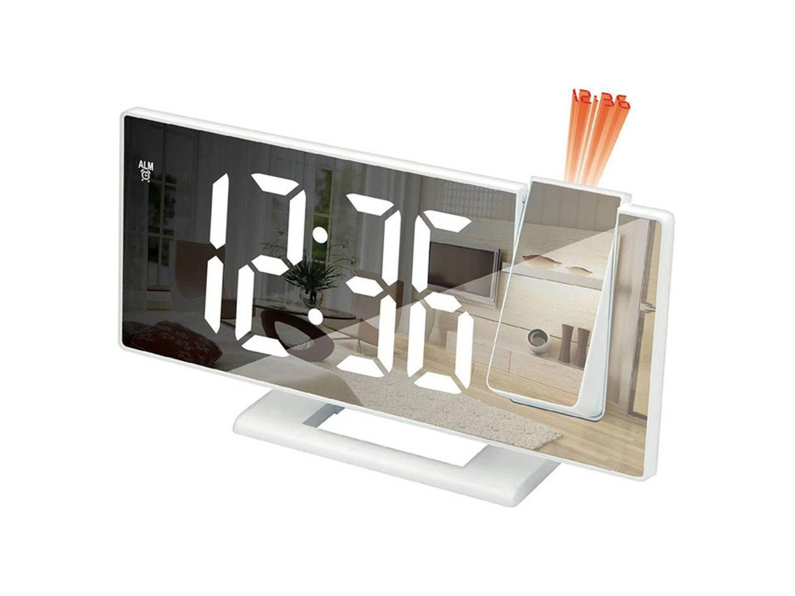 Despertador Com Projeção – Relógio Digital Quarto – Brilho Ajustável – Texto Branco – 18,5 × 9,5 × 4,2 Cm – Abs