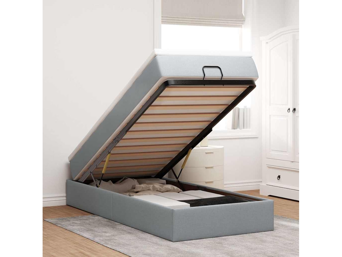 Vidaxl Estrutura Cama Otomana Colchão 90x200 Cm Tecido Cinzento Claro