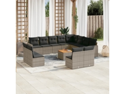 Jogo 13 Peças Sofás P/ Jardim C/ Almofadões Vime Pe Cinza Dkd Home Decor