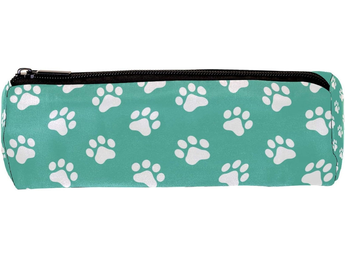 Estojo Lápis Com Estampa De Patas Gato E Cachorro, Verde