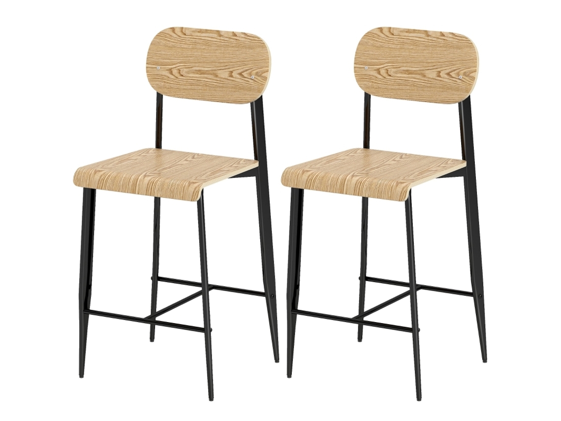 2 Banquetas Industrial Natural/preto Assento 66cm