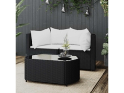 Vidaxl 3 Pcs Conjunto Lounge De Jardim C/ Almofadões Vime Pe Preto