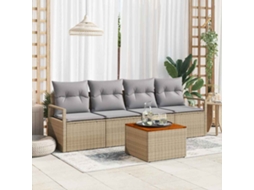 Vidaxl Conjunto De Sofá De Jardim 5 Unid. Bege Vime Pe