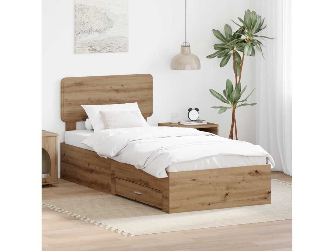 Vidaxl Estrutura Da Cama Com Gaveta Carvalho Artesanal 100 X 200 Cm