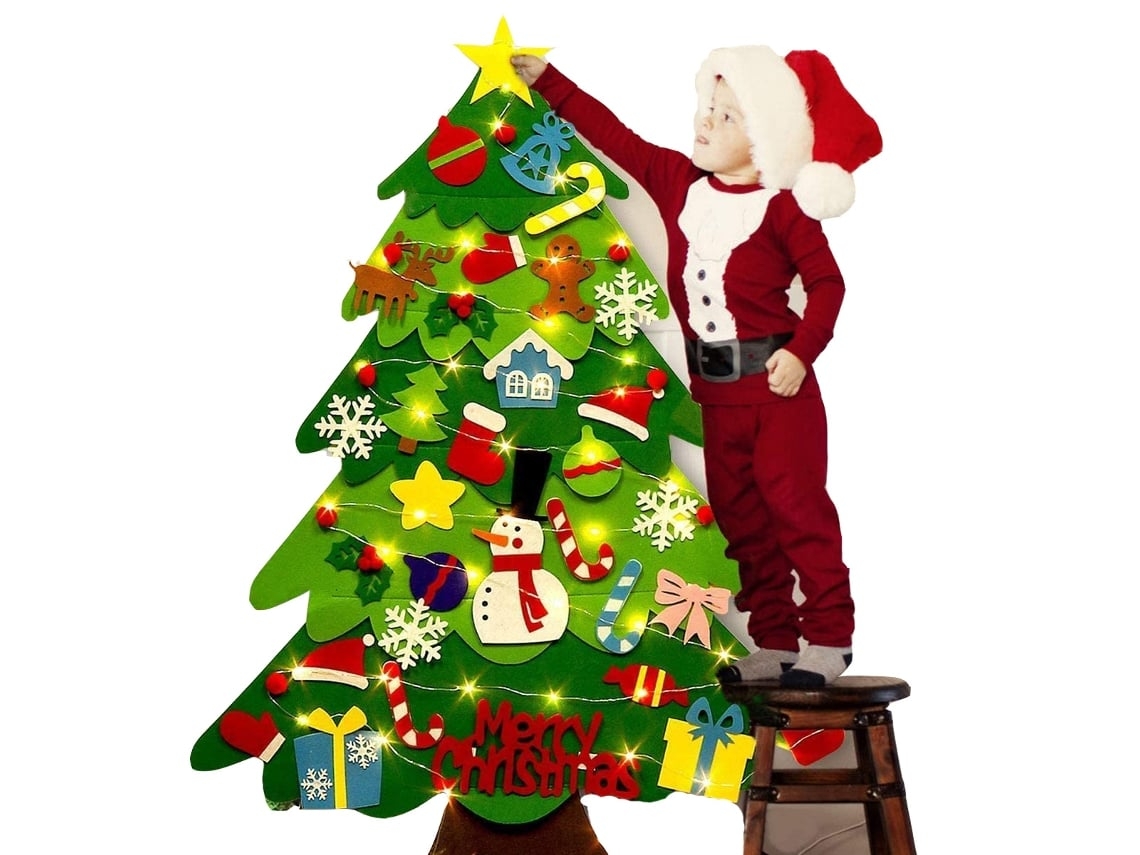 Decorações de Natal em Feltro para Fazer Você Mesmo, uma Árvore com 32 e Decoração Parede Luzes Led, Baixo Consumo, Moderno STELASPLEN