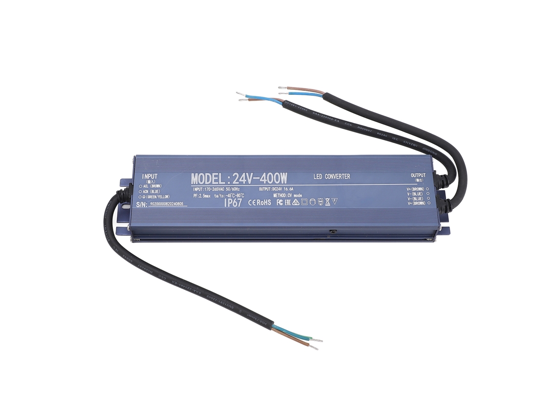 Fonte de Alimentação LED IP67 400W 24V 16.6A, Tensão Constante, Proteção
