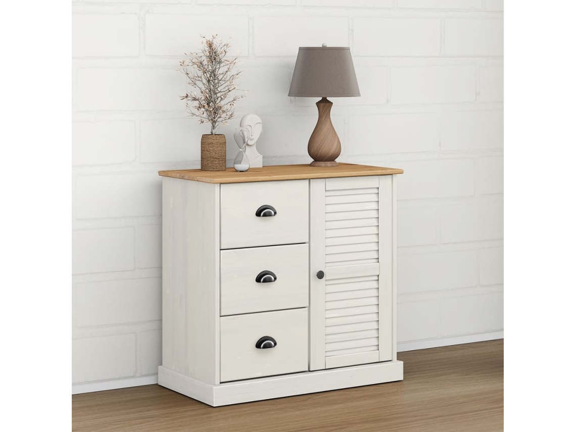 Aparador Vigo con Cajones 78x40x75 cm Pino Macizo Blanco