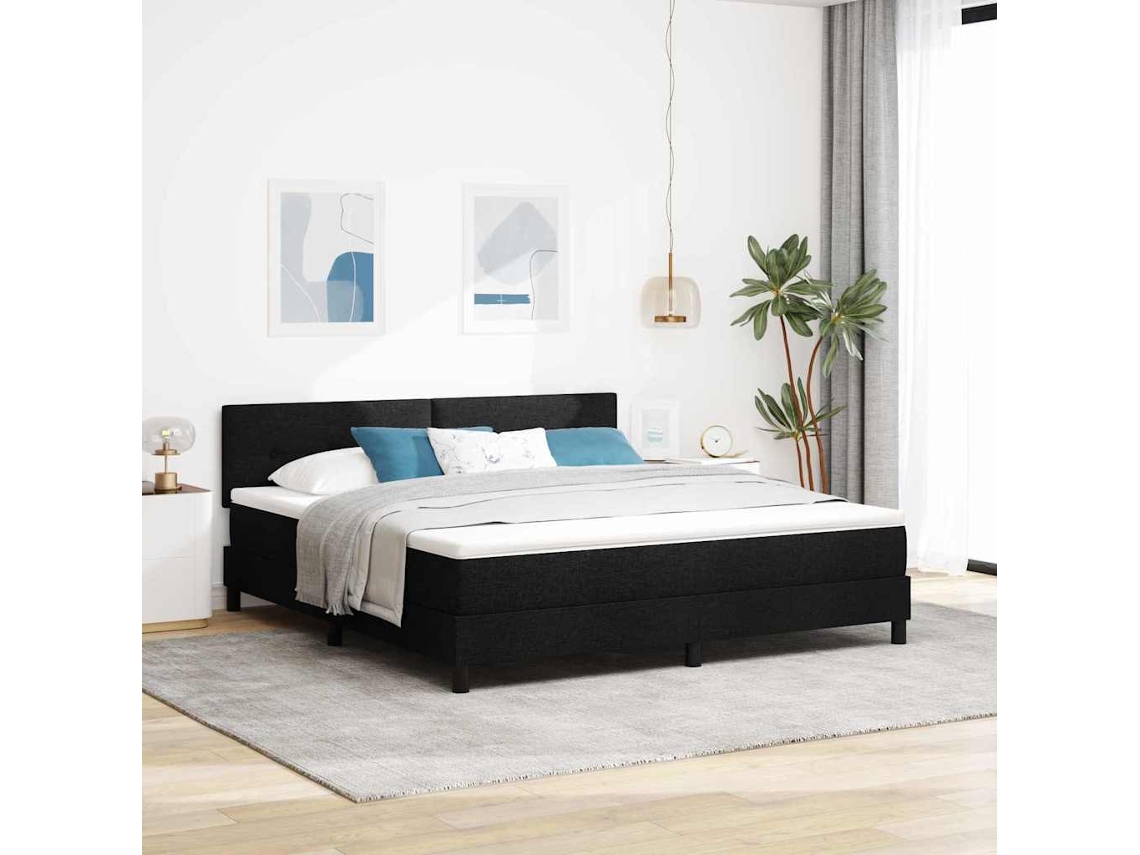 Vidaxl Cama Box Com Fitas Led Com Cabeceira Preto 180 X 200 Cm Tecido