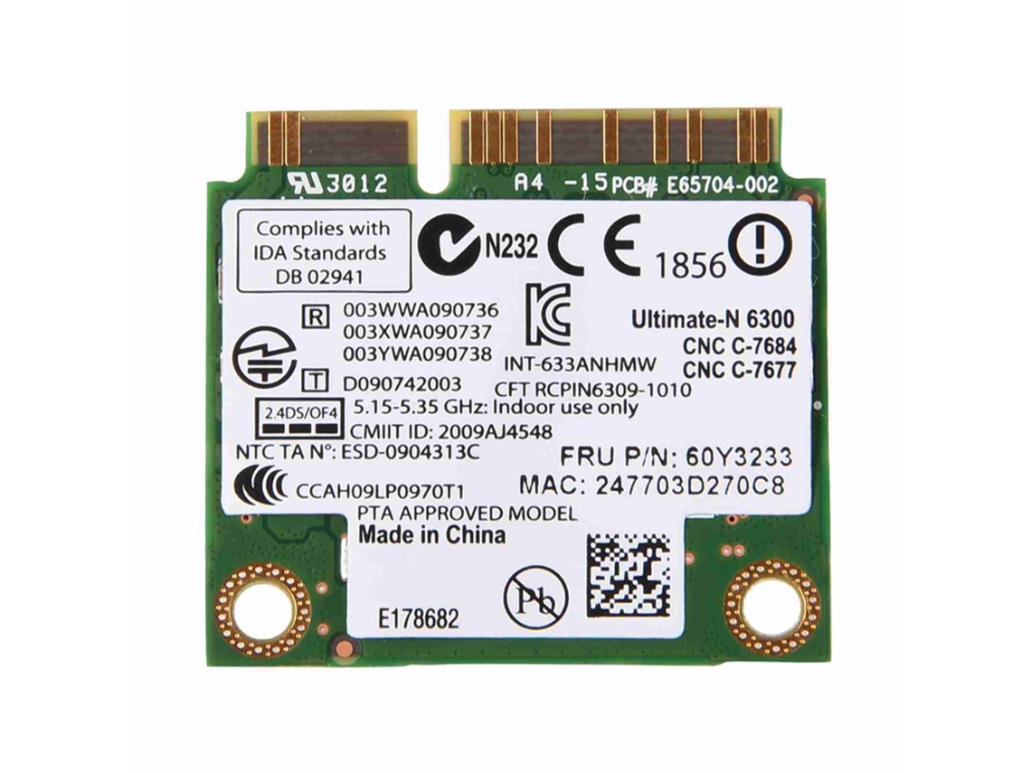 Placa De Rede Sem Fio (banda Dupla 2.4/5g Mini Pci-e) Placa De Rede Sem Fio Lenovo Intel6300