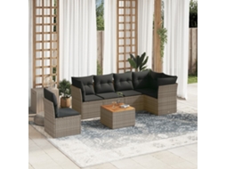 7 Pcs Conjunto Sofás P/ Jardim C/ Almofadões Vime Pe Cinza Dkd Home Decor