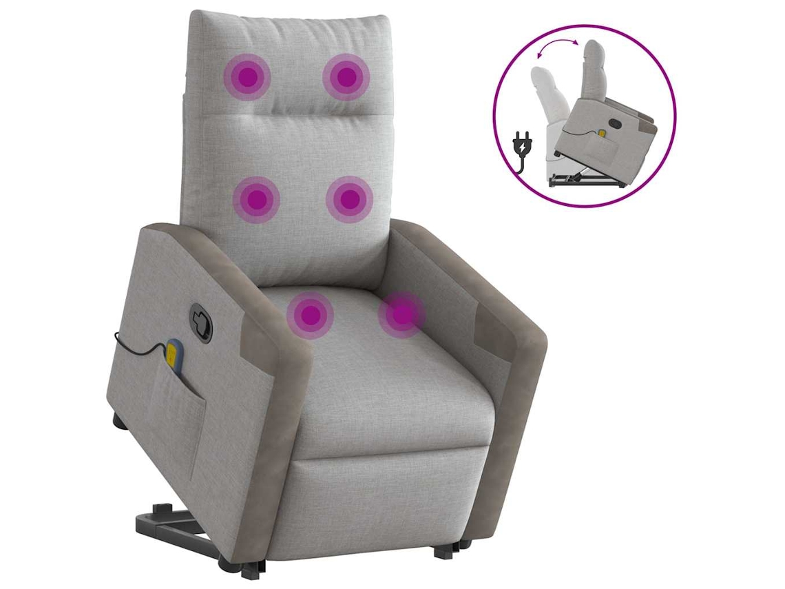 Vidaxl Poltrona Elevatória De Massagens Tecido Cinzento-nublado