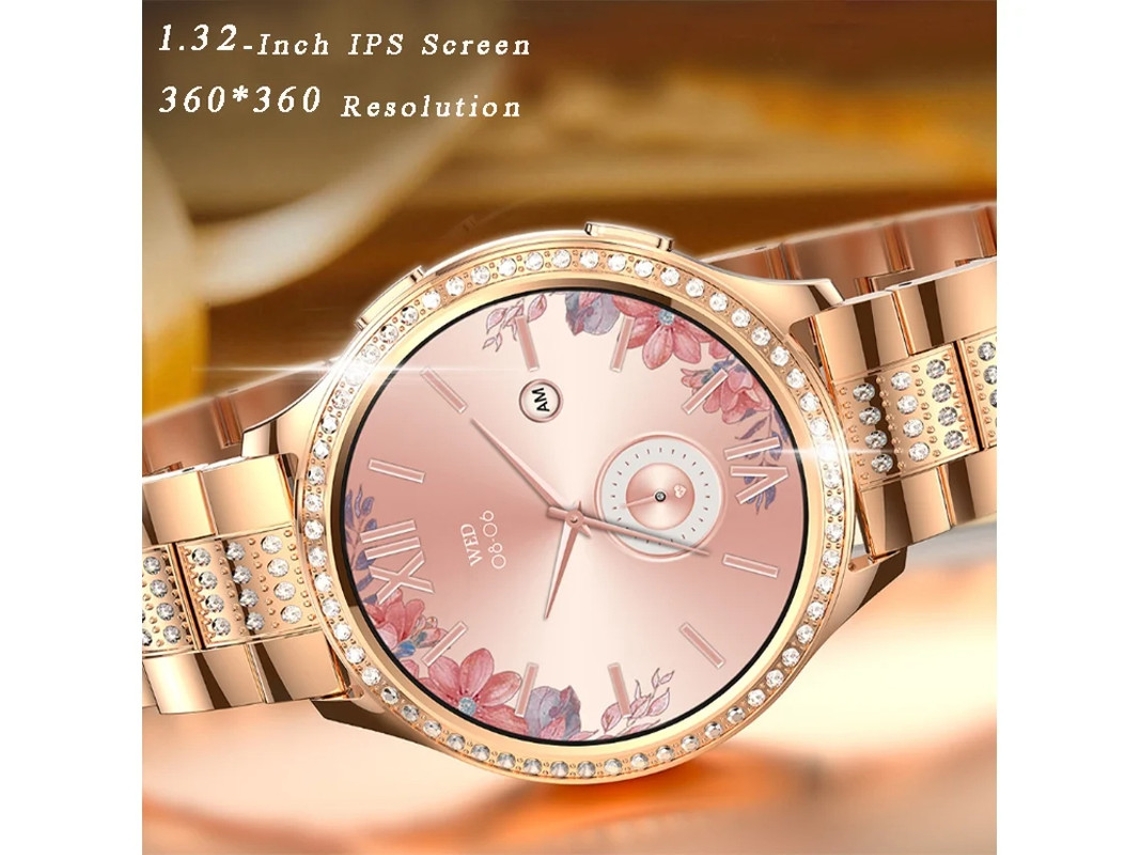 Smartwatch com chamadas Bluetooth, vários modos esportivos e detalhes em diamante prateado Yizhood