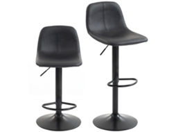 Conjunto De 2 Banquinhos. Cadeiras De Bar De Altura Ajustável. Encosto E Apoio Para Os Pés. Giro De 360°. Pernas De Aço. Preto