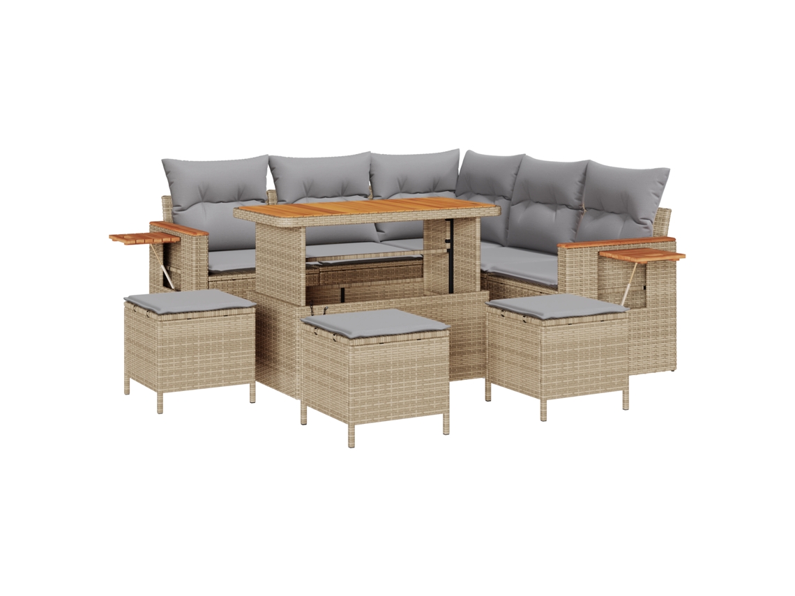 Conjunto 9 Conjunto De Sofá De Jardim Vidaxl Bege Vime Pe (110 X 55 X 71 Cm)