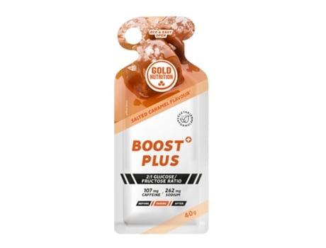 Caixa de 16 Géis Energéticos GOLDNUTRITION Boost Plus Gel Caramelo Salgado - 40 g (16 x 40 g)